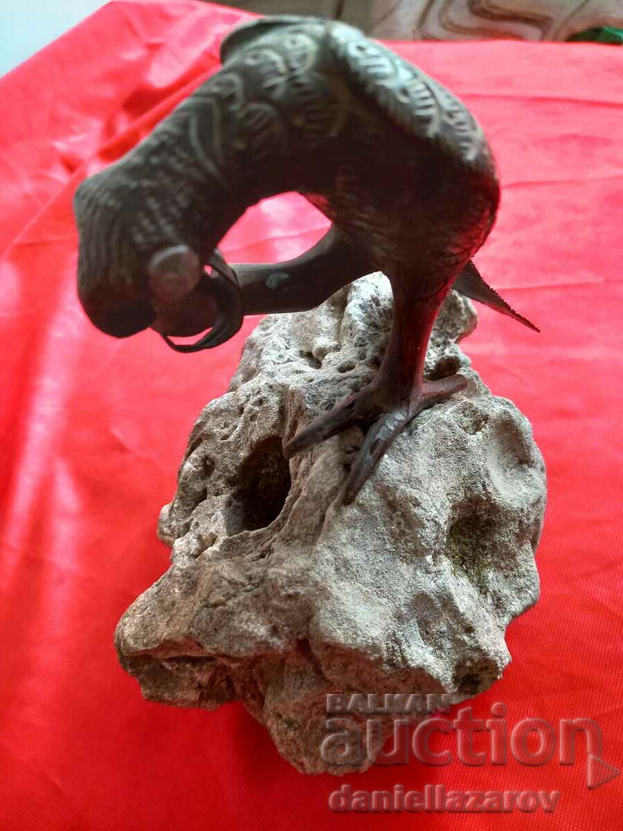 Delivery of Old Author's Bronze Sculpture Bird on a Rock