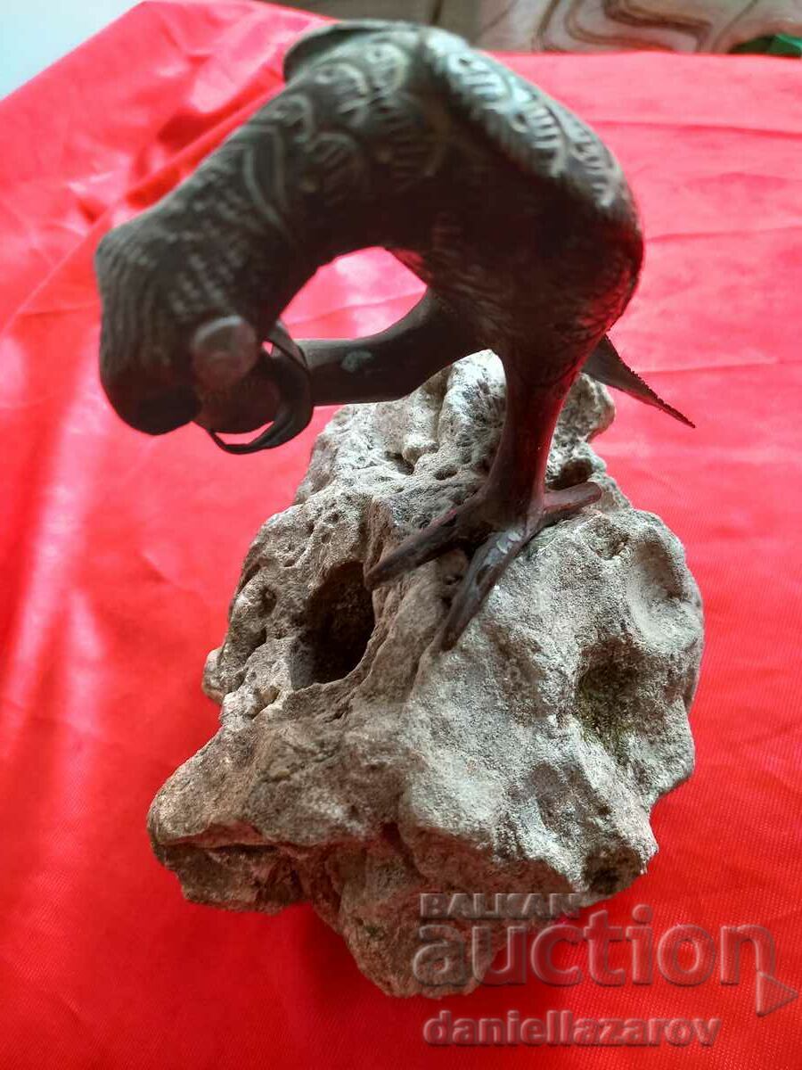 Delivery of Old Author's Bronze Sculpture Bird on a Rock