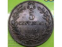 5 centesimi 1895 Italy Umberto 1 bronze - rare