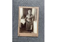 Old photo cardboard woman in costume ethnography 1913