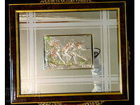 Horses, silver-plated plastic on mirror, frame.