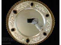 Old silver tray, relief, onyx.