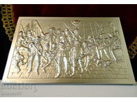 Silver-plated relief panel, picture Musketeers.