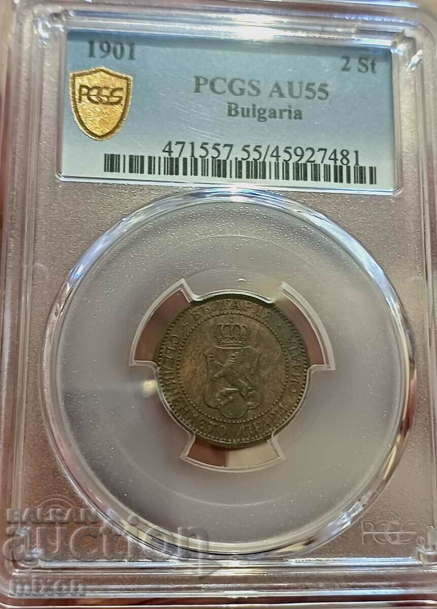 2 Cent 1901 AU55, PCGS