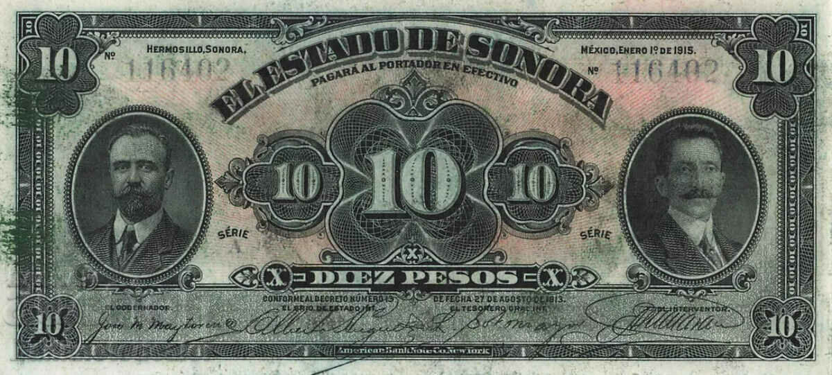 Mexico (Sonora) 10 Pesos 1913 Pick S1073