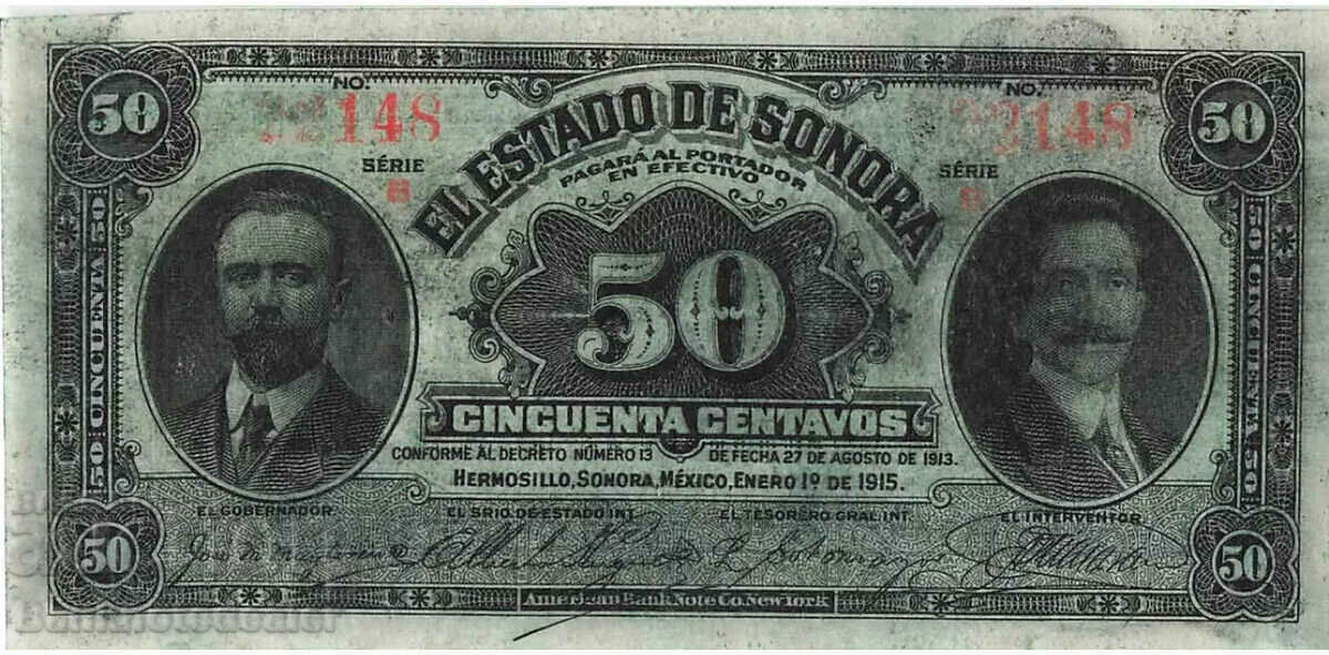 Mexic (Sonora) 50 Centavos 1915 Pick S1070