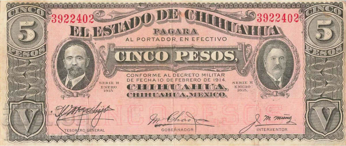 Mexico (Chihuahua) 5 Pesos 1915 Pick S532a