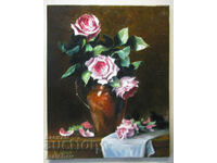 Oil painting Roses in a vase, B. Denkov, on canvas 40/50 cm