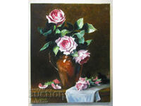 Oil painting Roses in a vase, B. Denkov, on canvas 40/50 cm