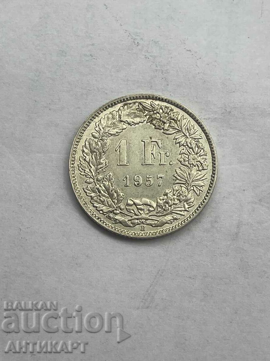 silver coin 1 franc silver Switzerland 1957 excellent