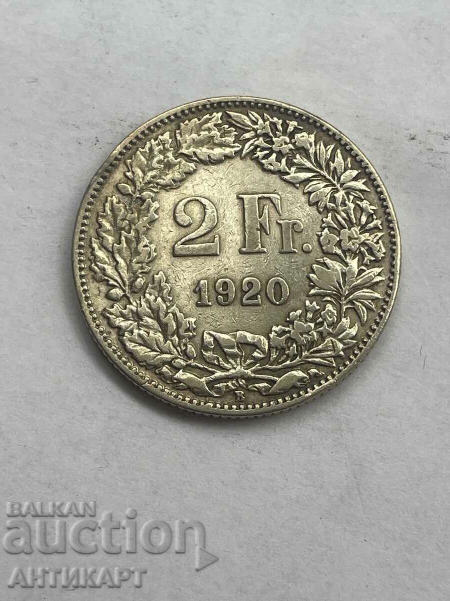 silver coin 2 francs Switzerland 1920 silver