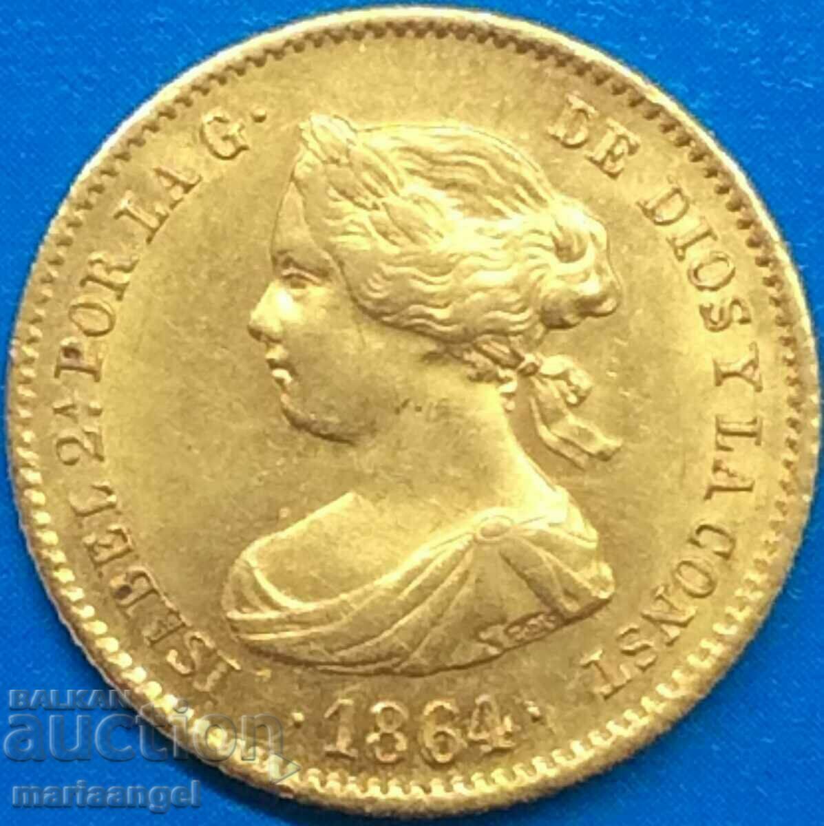 40 Reales 1864 Spain Gold Isabella II Madrid