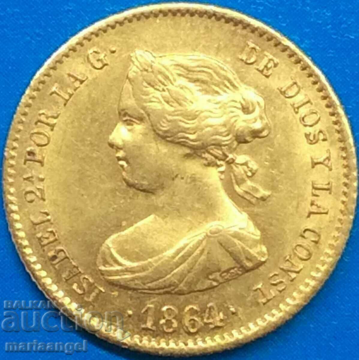 40 Reales 1864 Spain Gold Isabella II Madrid