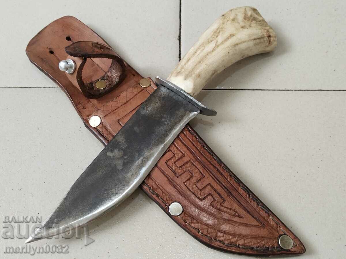 Auction  Hunting knife with a deer antler handle