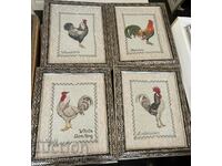 Rooster tapestries in a massive frame 4 pieces