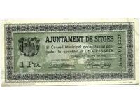 Spania Sitges 1 Peseta 1937 Bancnotă Locală Cata