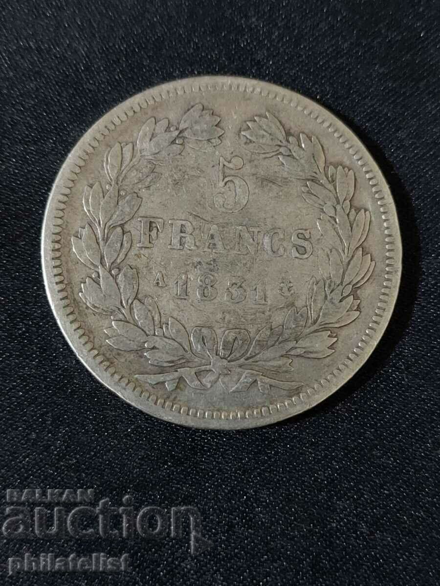 Franța 1831 A - 5 franci - Monedă de argint