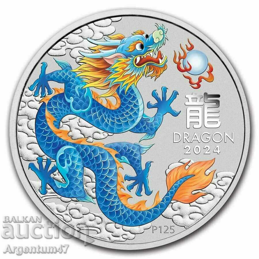 NOU!!! SILVER 1 OZ 2024 AUSTRALIA - LUNAR BLUE DRAGON