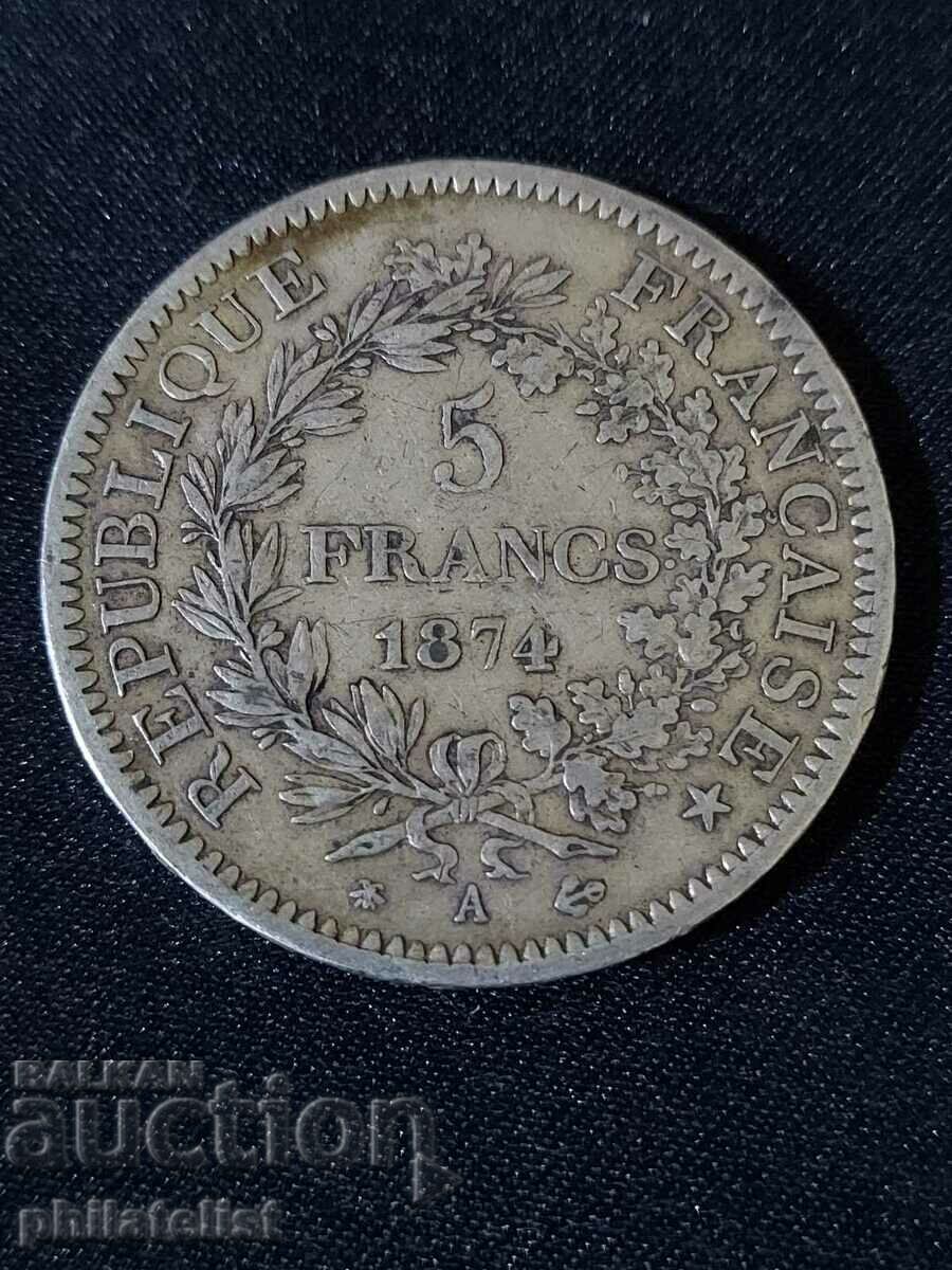 France 1874 - A - 5 Francs - Silver Coin #4