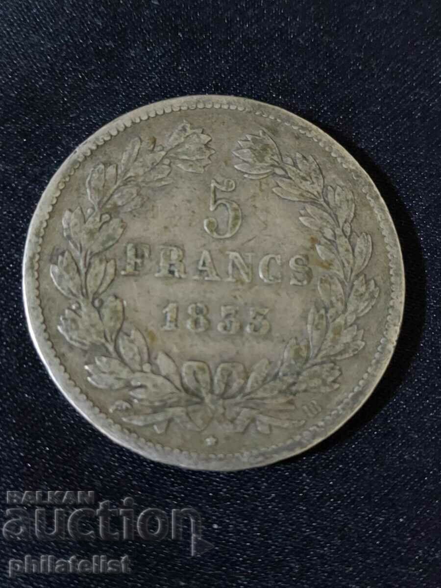 Franța 1833 BB - 5 Franci - Monedă de argint #2