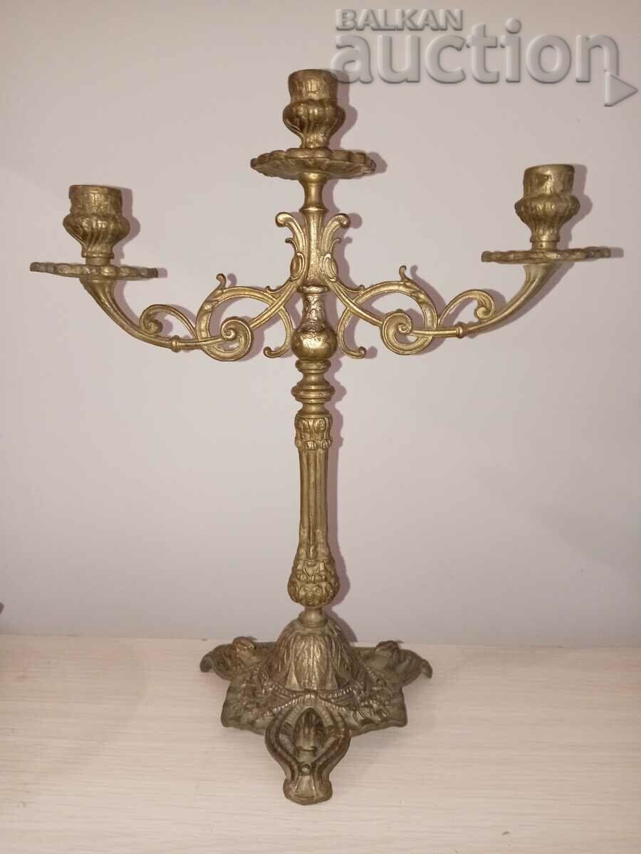 Licitație sfeșnic baroc antic bronz solid triplu secolul al XVIII-lea secolul al XIX-lea