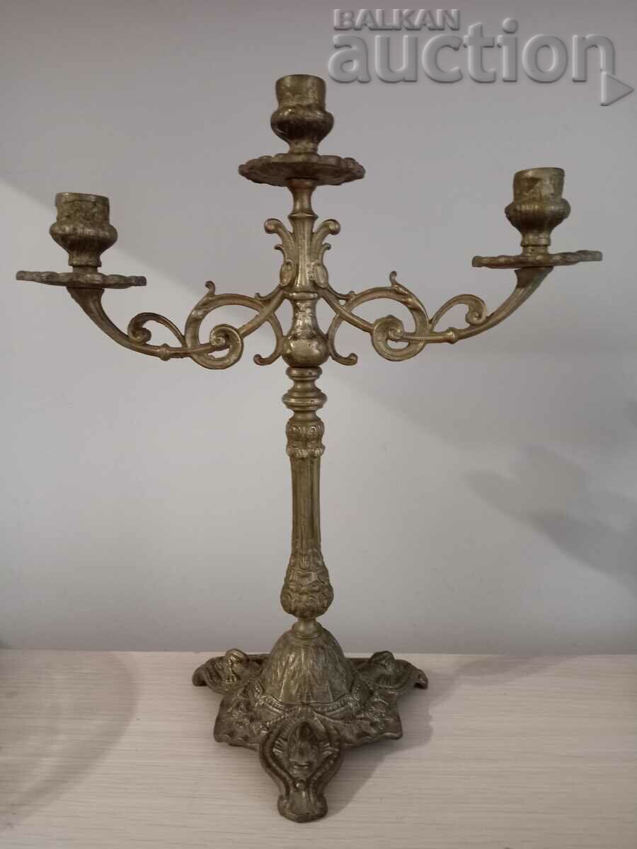 Livrarea sfeșnic baroc antic bronz solid triplu secolul al XVIII-lea secolul al XIX-lea