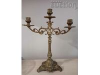 antique baroque candlestick solid bronze triple 18th 19th century