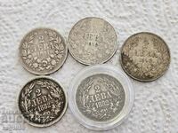 LOT OF SILVER COINS 2 LEVA SILVER SILVER COIN 5pcs