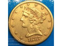 5 Dollars 1887 USA S Gold Liberty 8,36g 21,6mm