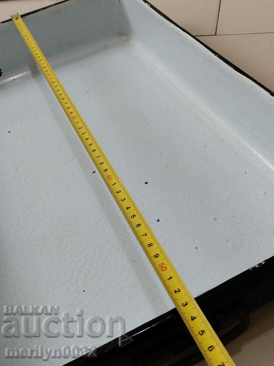 Auction  Old enameled pan 50/40 cm pot with enamel pan tray