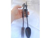 Vintage African EBONY wood spoon and fork