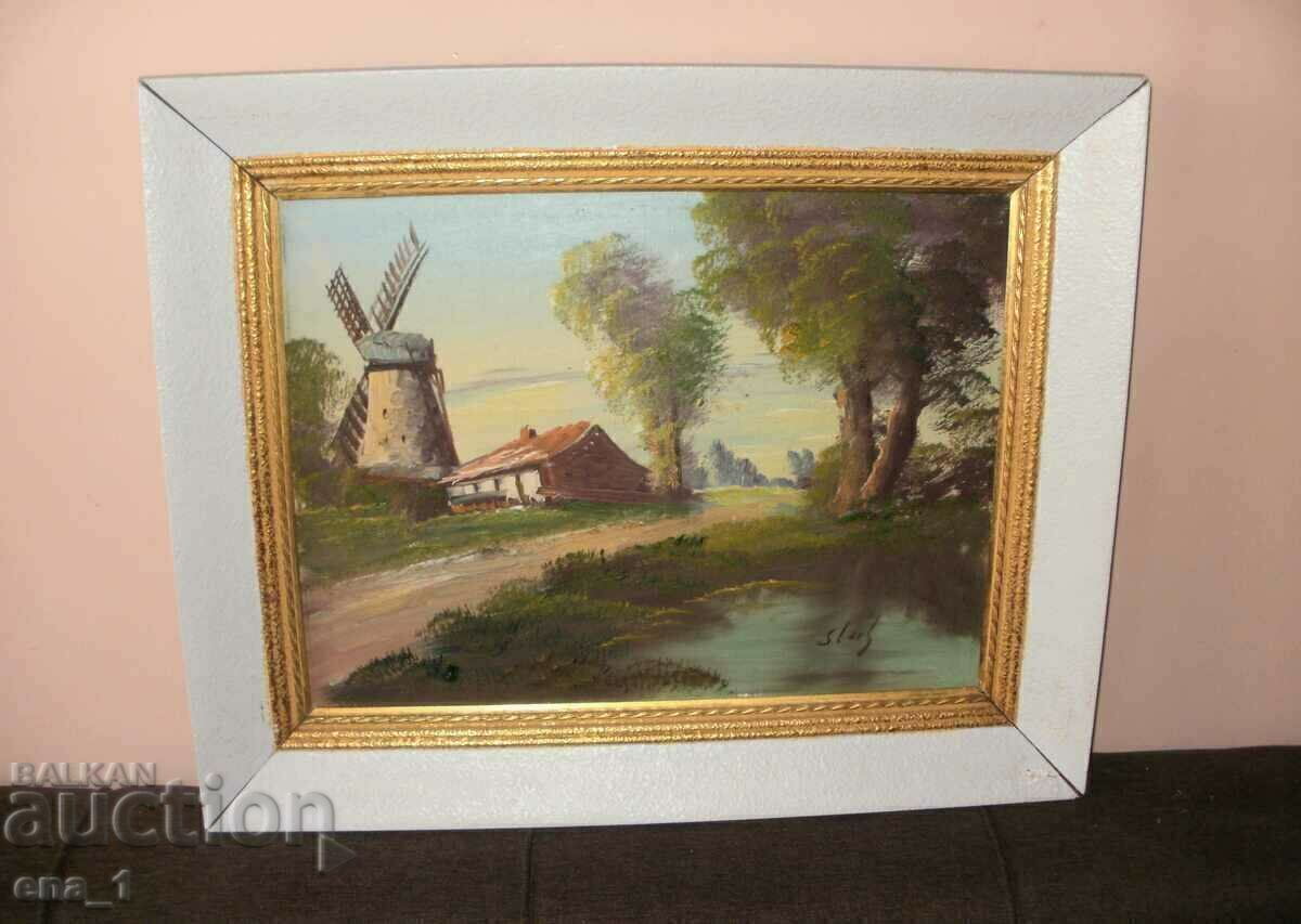 Old Dutch oil painting in wooden frame - 6