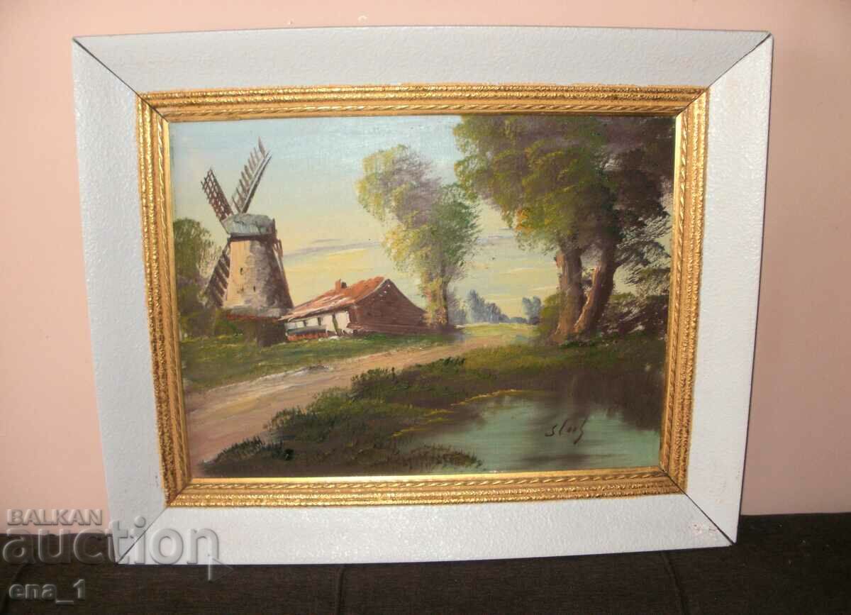 Old Dutch oil painting in wooden frame