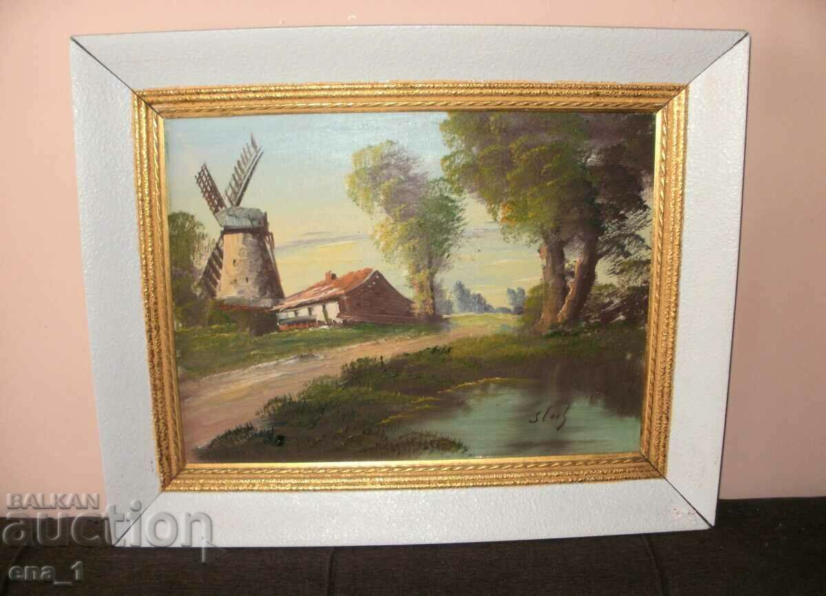 Old Dutch oil painting in wooden frame