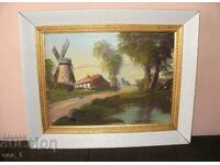 Old Dutch oil painting in wooden frame