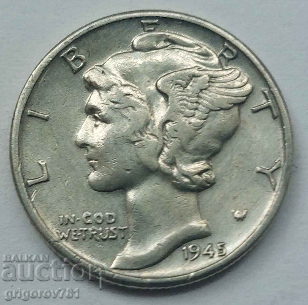 1 Dime 10 Cent Silver USA 1945 - Silver Coin #2