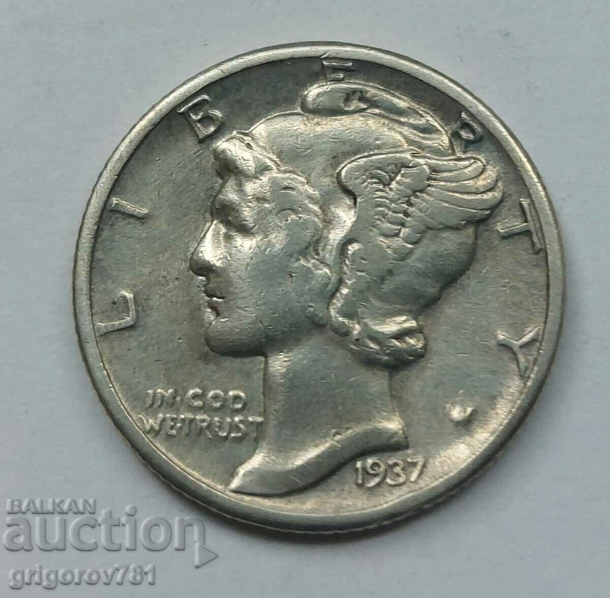 1 Dime 10 Cent Silver USA 1937 - Silver Coin #10