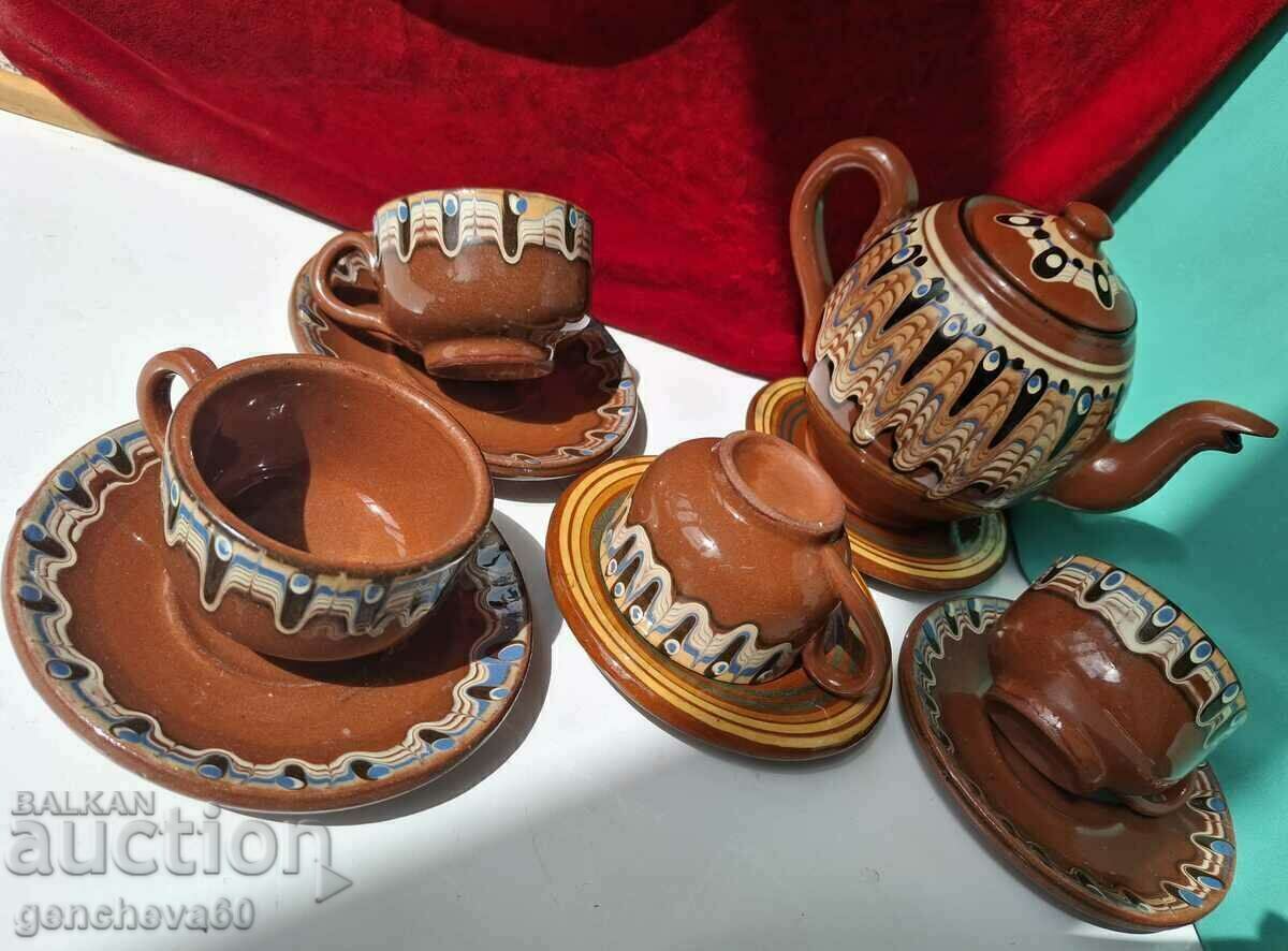 Coffee service set made of glazed ceramic from the USSR Coffee service set made of glazed ceramic from the USSR
