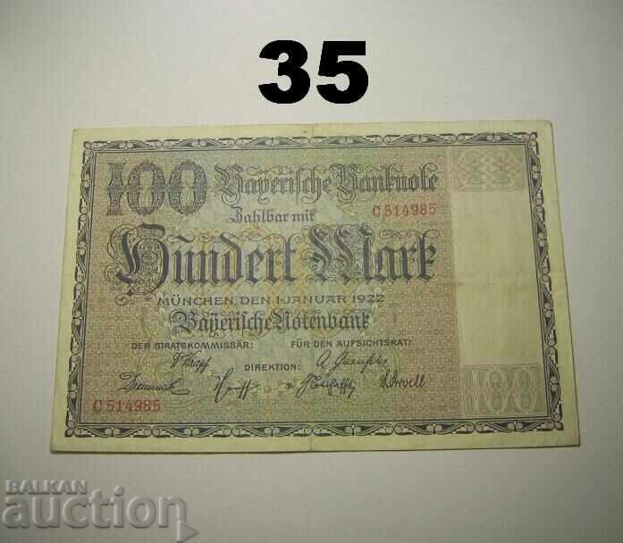 Bayerische Notenbank 100 mark 1922 Германия