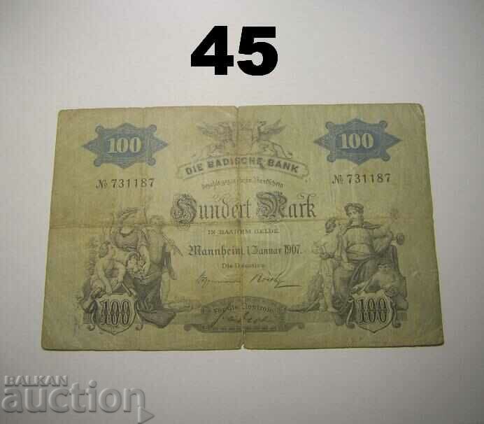 Badische bank 100 mark 1907 Γερμανία