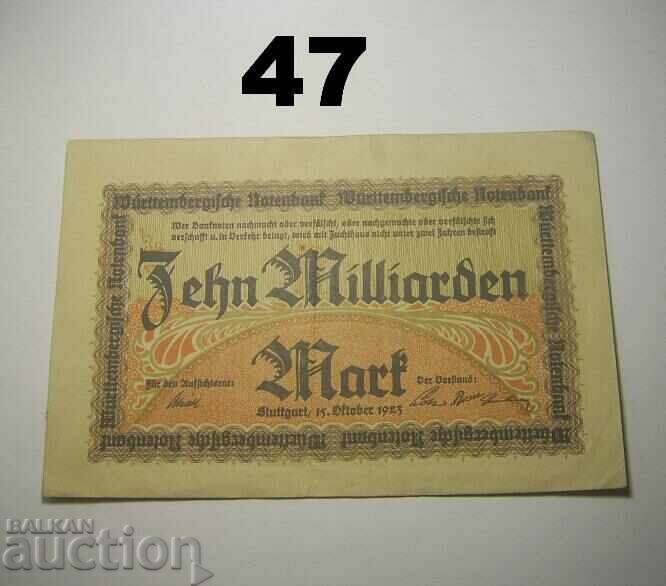 Wurttembergische Notenbank 10 milliarden mark 1923 Germany