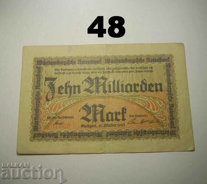 Wurttembergische Notenbank 10 milliarden mark 1923 Germany