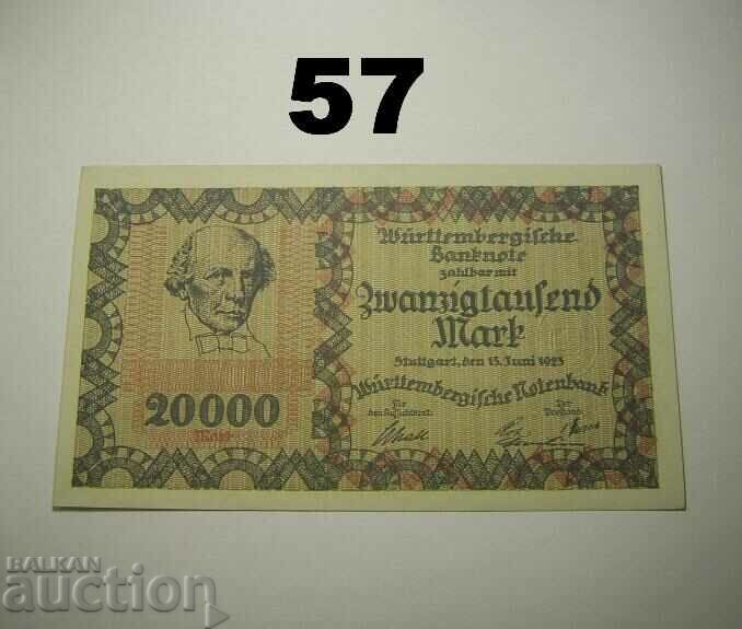 Wurttembergische Notenbank 20000 mark 1923 XF+ Germania