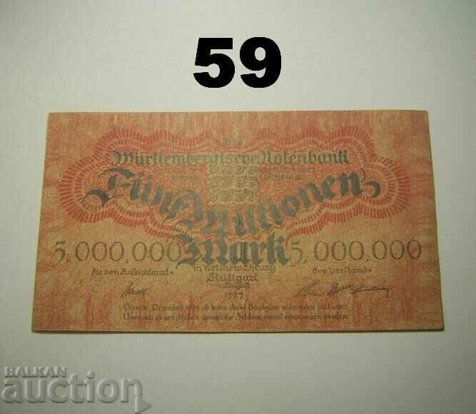 Wurttembergische Notenbank 5 εκατομμύρια μάρκα 1923 XF Γερμανία