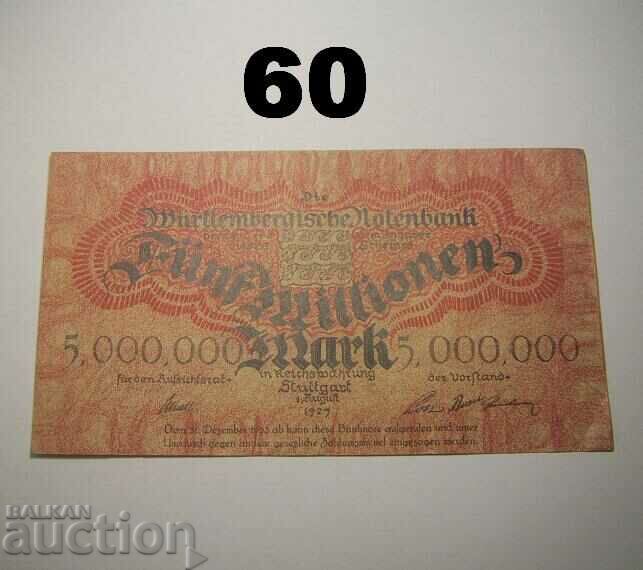 Wurttembergische Notenbank 5 million mark 1923 Germany