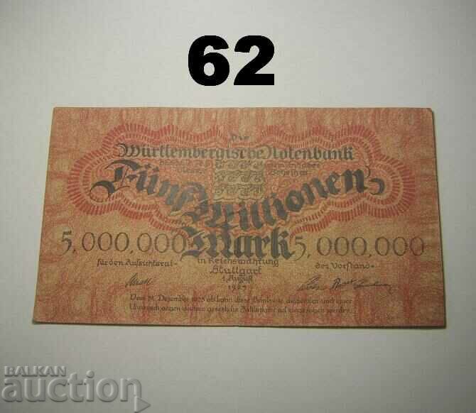 Wurttembergische Notenbank 5 million mark 1923 XF Germany with price 12.00 BGN | € 6.14