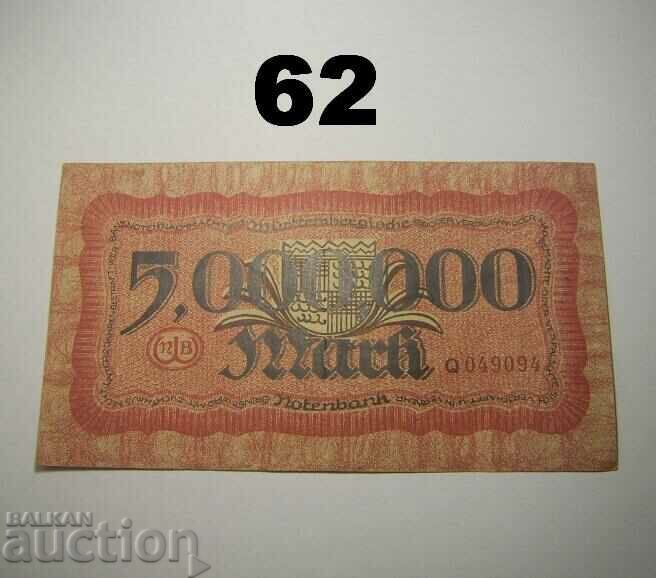 Wurttembergische Notenbank 5 million mark 1923 XF Германия