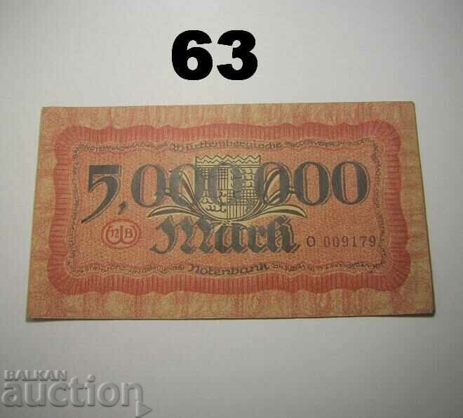 Wurttembergische Notenbank 5 million mark 1923 XF Германия