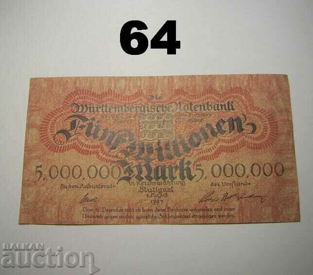 Wurttembergische Notenbank 5 million mark 1923 VF+ Germany with price 10.00 BGN | € 5.11 Wurttembergische Notenbank 5 million mark 1923 VF+ Germany with price 10.00 BGN | € 5.11
