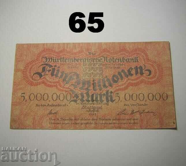 Wurttembergische Notenbank 5 million mark 1923 XF Germany with price 12.00 BGN | € 6.14 Wurttembergische Notenbank 5 million mark 1923 XF Germany with price 12.00 BGN | € 6.14